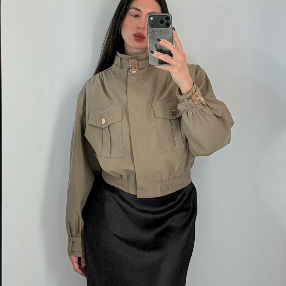 NWT COMMENSE Trench Style Bomber Jacket Size Medium Olive Military Green CURRENT